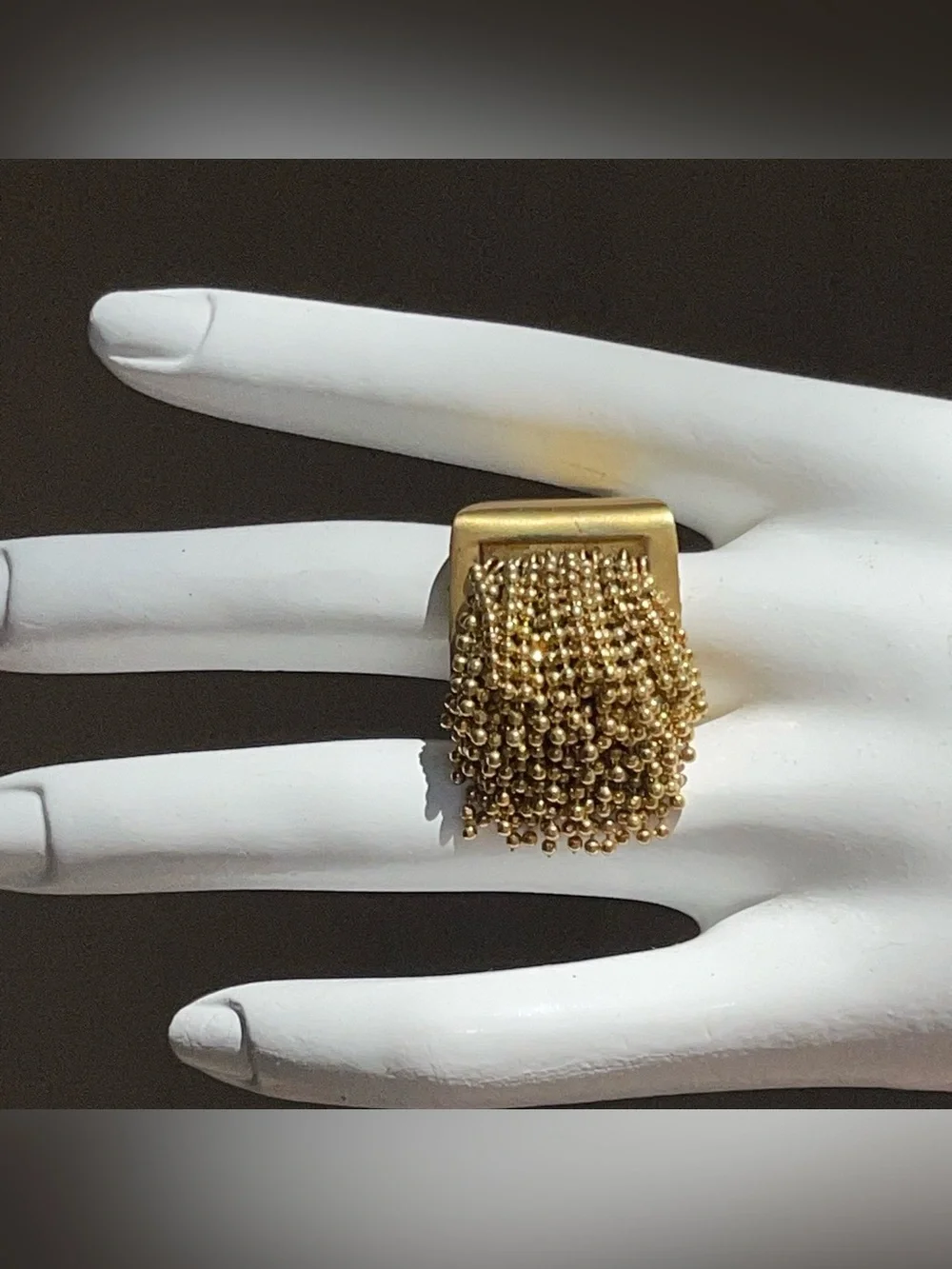✨ Sheila Fajl 18K Gold Plated Beaded Tassel Fringe Statement Ring
